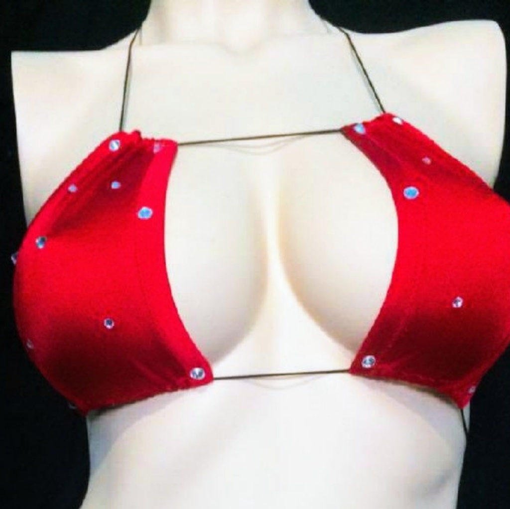 Red Rhinestone Bikini Dancer Costume Top One Size
